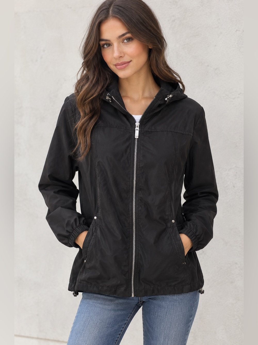 Jones New York Ladies Lightweight Packable Rain Jacket Size M